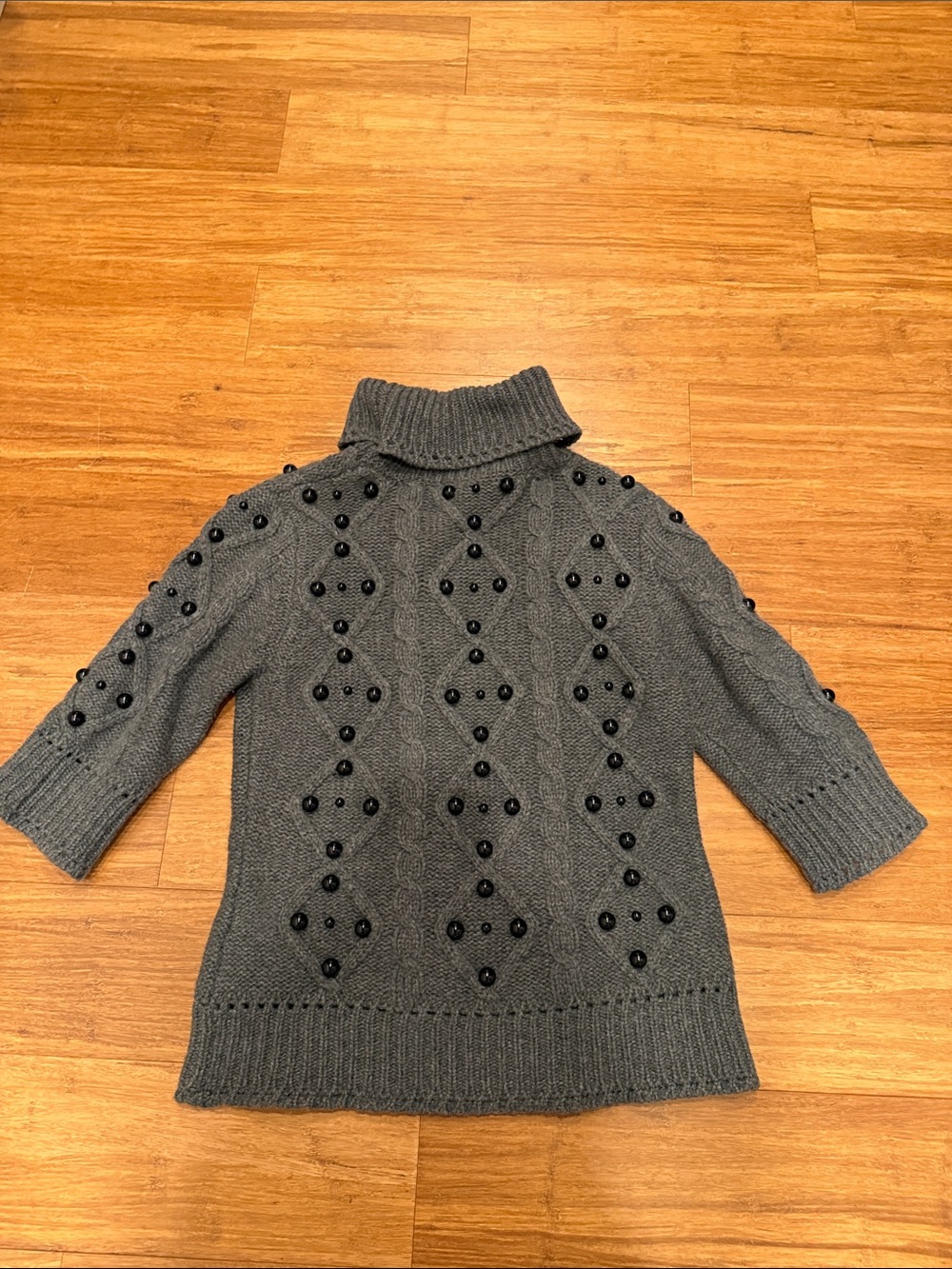 Gray Turtleneck Sweater with Beaded Detail